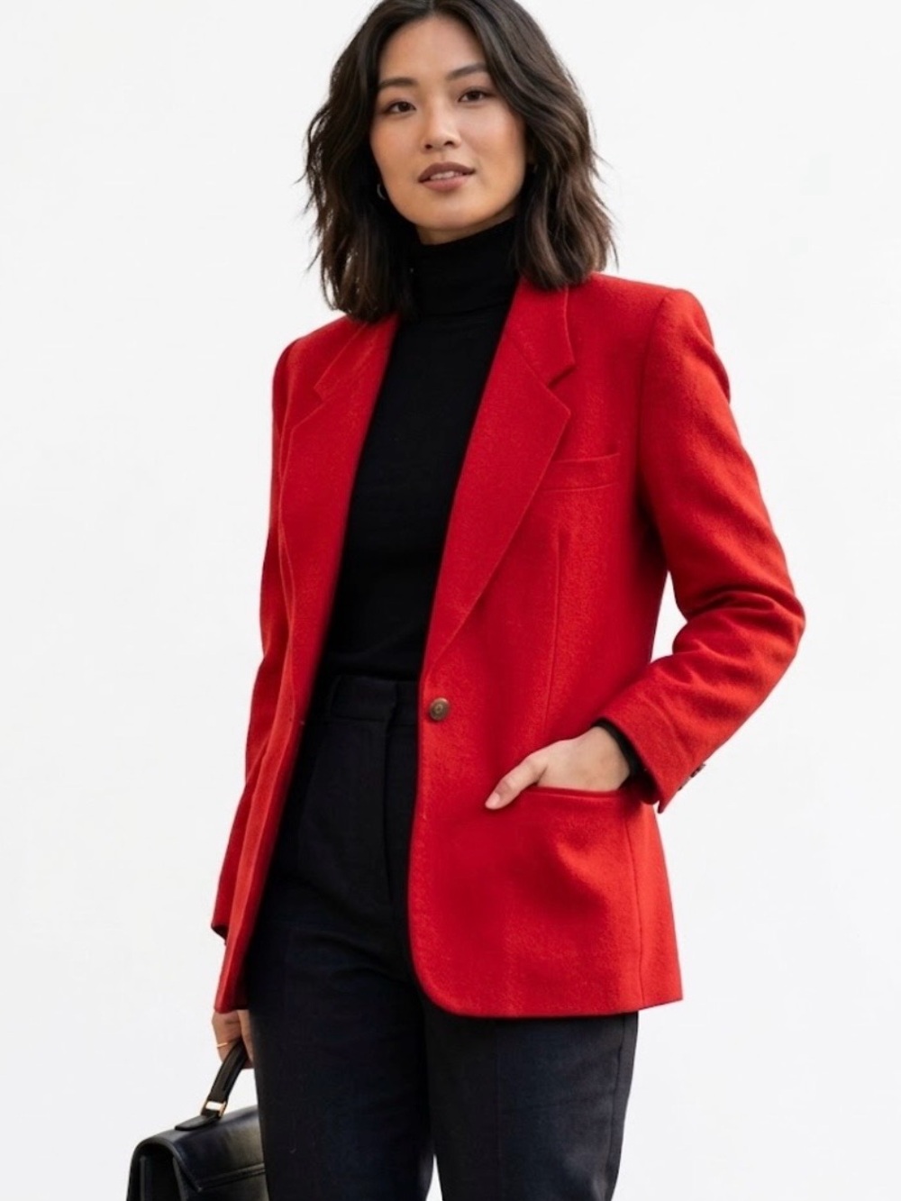 VTG Talbots Petites Red Wool Blazer Jacket Size 6P Single Breasted Made in USA